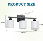 Milk Glass Vanity Lights for Bathroom, 3 Light Matte Black Bathroom Light Fixtures Over Mirror, Ceramic E26 Sockets Wall Mounted