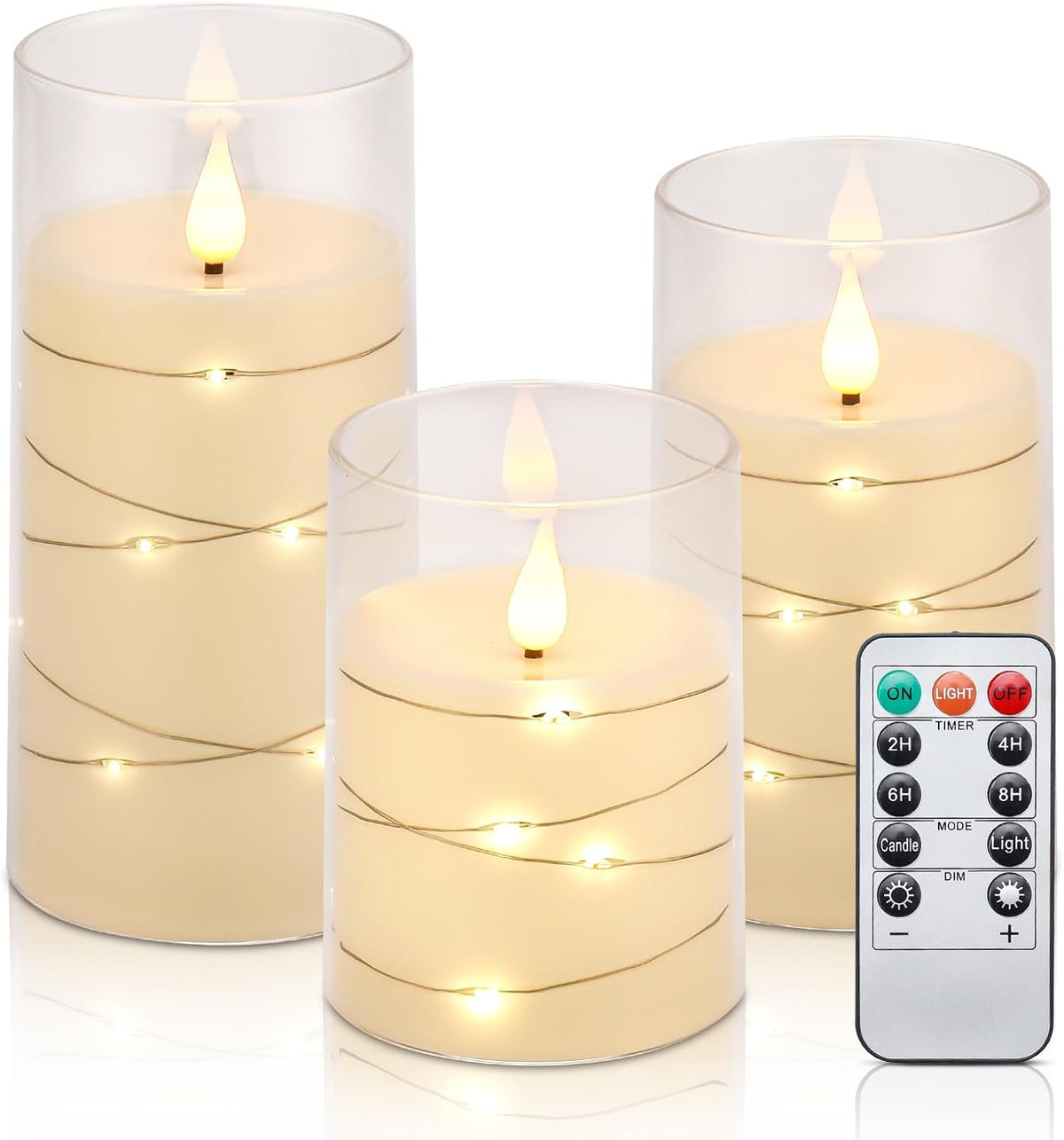 Aignis Flickering Flameless Candles Battery Operated Candles LED Candles with Remote Timer for Home/Wedding/Birthday/Holiday Decor, Warm White 3D Flame Set of 3 (D3 xH4 5" 6")