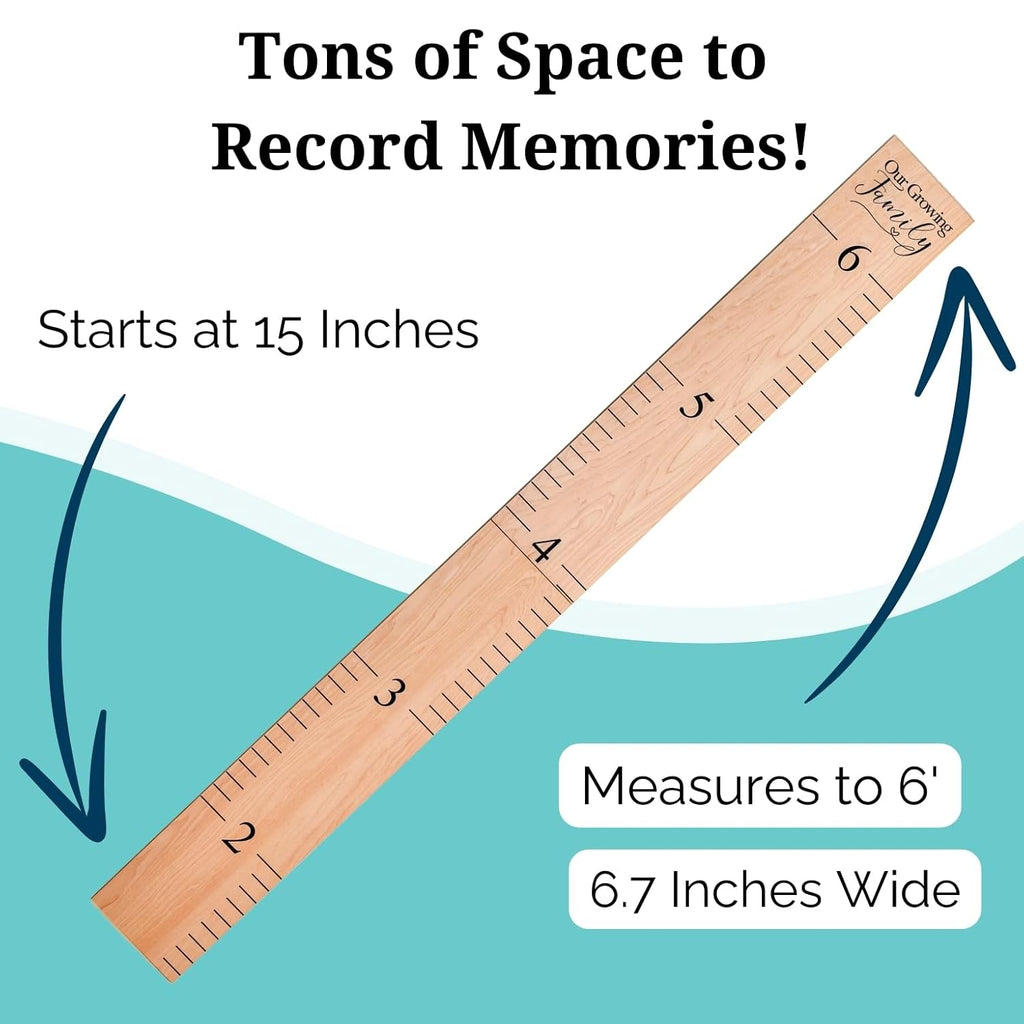 Wooden Growth Chart – Kids Height Chart, Wall Measurement for Kids, Height Chart for Wall, Growth Ruler for Children – Our Growing Family, Natural (63"x6.7")