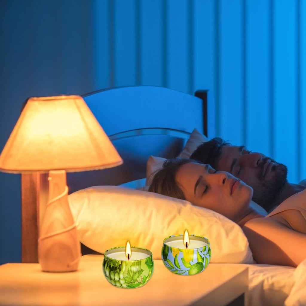 Set of 2 | 2.5-Ounce Scented Jar Candles - Fruit Style - Perfect for Home, Spa, Yoga Studio - Vibrant Colorful Iron Can Jars Candles(Grapes & Guava Fragrance)