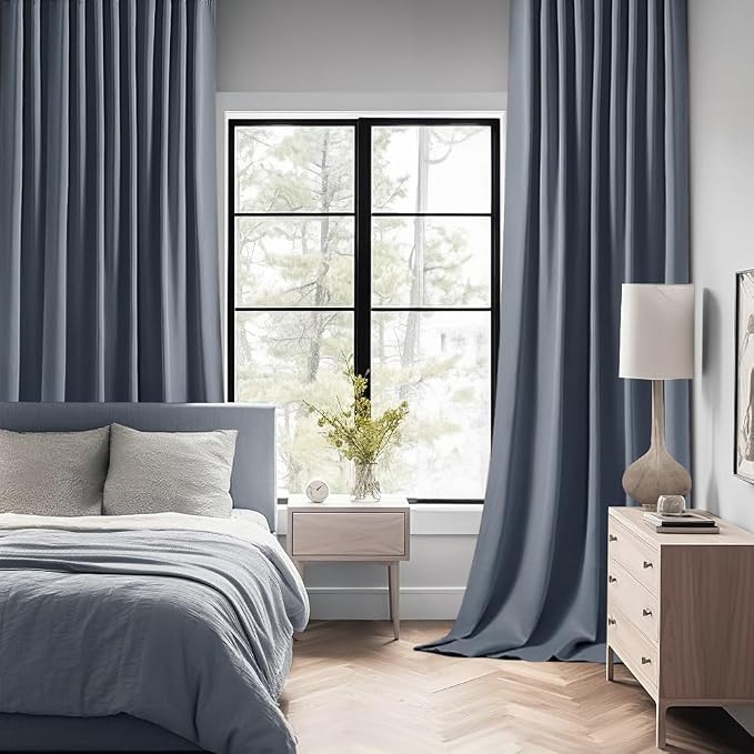 MIULEE Stone Blue Back Tab Blackout Curtains 52x120 Inch Long 2 Panels Set | - Image 2