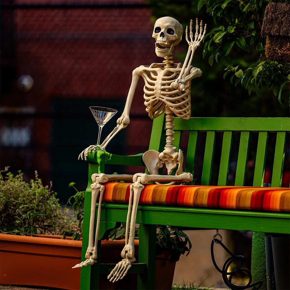 Halloween Skeletons Decorations - 5.4FT Life Size Posable Skeletons, Realistic Plastic Full Body Skeletons for Halloween Party Outdoor Haunted House Graveyard Decor