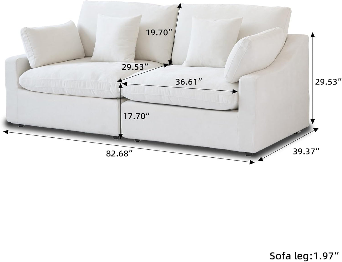 JACH Sectional Couches for Living Room, Cloud Sectional Couch with Deep Seat, Down Filled Modular Sofa, Covers Removeable & Washable,Love Seat Sofas Furniture for Living Room, White