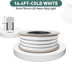 GZBtech Flexible LED Neon Rope Lights 16.4FT,AC 110-120V Waterproof Strip Light, 120 LEDs/M Cuttable Connectable Neon Lighting for Indoor Outdoor Home Decor/Commercial Building Use-Cold White 5M