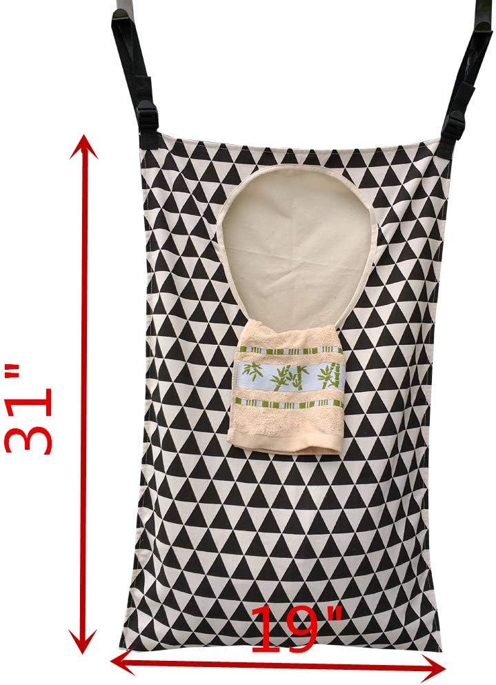 Adjustable Space Saving Door Hanging Laundry Hamper Bag with Stainless Steel Hooks