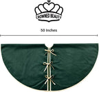 CROWNED BEAUTY Christmas Tree Skirt Velvet Collar 50 Inch Embroidered Gold Soft Plush Fur Holiday Decoration (Green) TS43-50