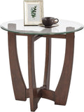 Glass End Table, 23.5" Round Side Tables with Tempered Glass Top Cross and Solid Wood Base Small Night Stand for Living Room Office Apartment Cherry