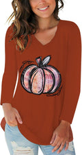 Tobrief Women's Long Sleeve V-Neck Shirts Fall Graphic Tees Loose Casual T-Shirt