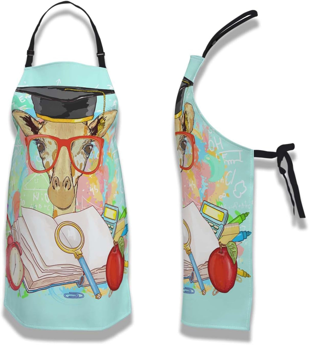 Kitchen Apron for Women Animals Students Giraffe Cooking Aprons for Men for Cooking Restaurant BBQ Painting Crafting Gardening 27” (W) x 31” (H), Waterproof Apron