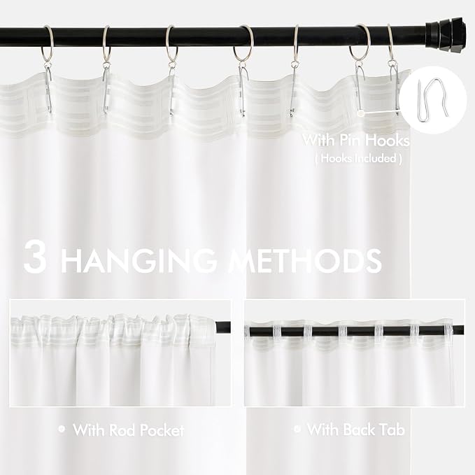 MIULEE Pure White Back Tab Blackout Curtains 52x96 Inch Long 2 Panels Set | Rod - Image 3