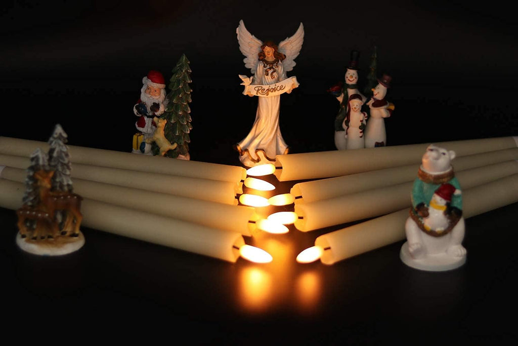 GenSwin Flameless Flickering Taper Candles with 2 Remote Controls and Timer, Real Wax 3D Wick Light Window Candles Battery Operated Pack of 8, Christmas Home Wedding Decor(Ivory, 0.78 X 9.64 Inch)