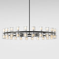 Modern 48 in Black Round Chandelier Light Fixture, Crystal Chandeliers for Dining Room, Living Room, Wagon Wheel Chandelier Over Table Chandeliers for Bedroom,Foyer,Includes 48xG4 Bulbs