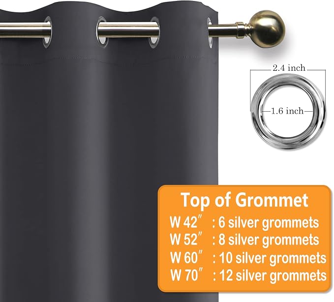 Grommet Blackout Curtains for Bedroom, 60 x 72 Inches, Dark Grey | Thermal - Image 5