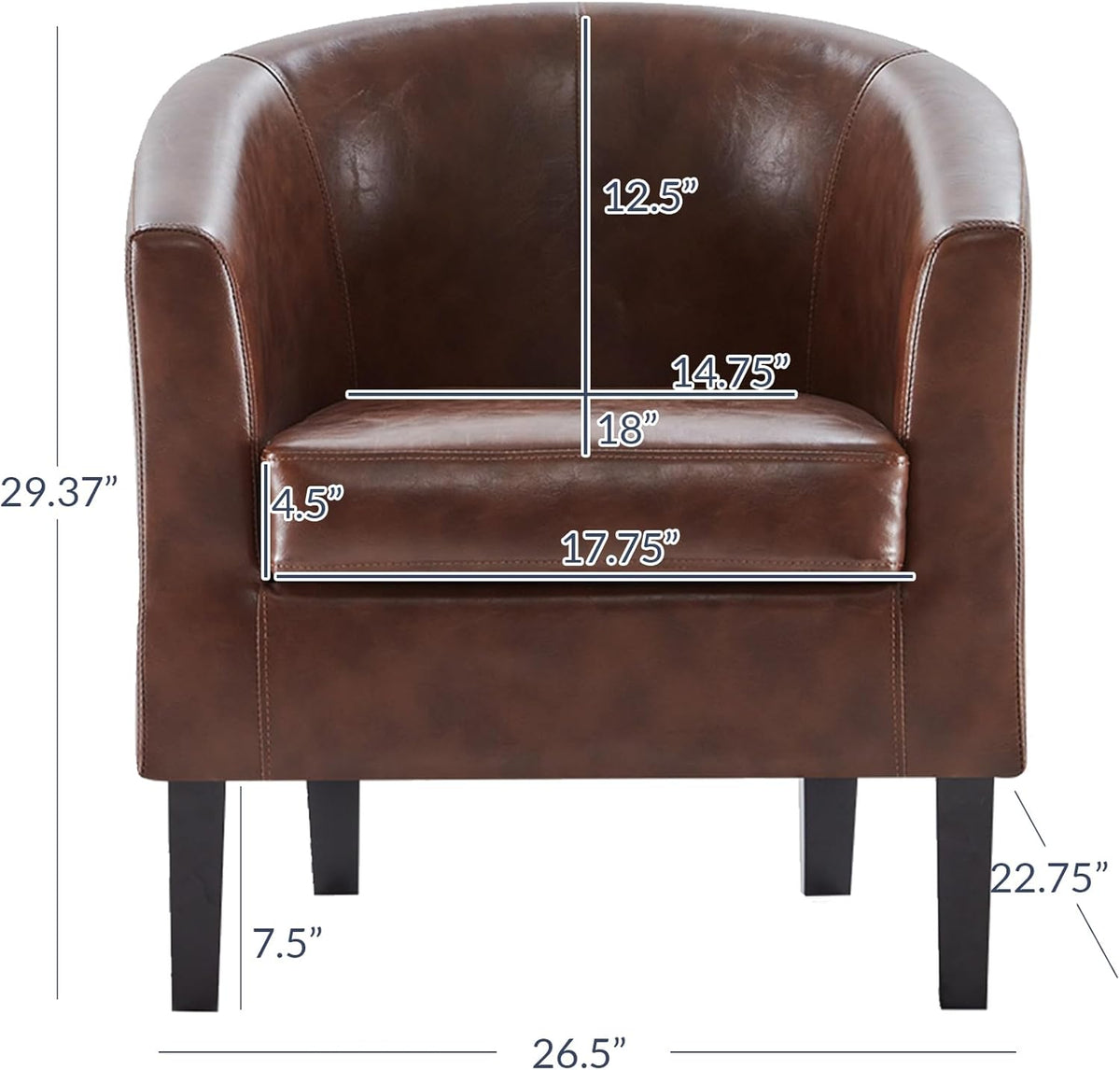 BELLEZE Accent Barrel Chair, Set of 2 Faux Leather Round Club Tub Sofa Corner Chair with Flared Legs and Cozy Soft Padding for Living Room Bedroom Waiting Room - Caramel