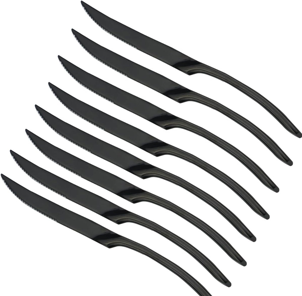 JASHII 18/10 Stainless Steel 8 Piece Mirror Polished Black Steak Knife Black Utensil Set