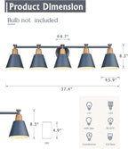 FEMILA 5 Light Bathroom Vanity Light, 37.4" Bathroom Lighting Fixtures Over Mirror, Blue Finish, E26 Base, 4FG59B-5W Blue