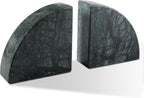 Marble Bookend for Shelves, Non-Skid Bookends for Heavy Books, Heavy Duty Book Stopper for CDs, Luxury Book Shelf Holder, Quarter Circle Design Book Ends Decorative, Indian Green, Set of 2