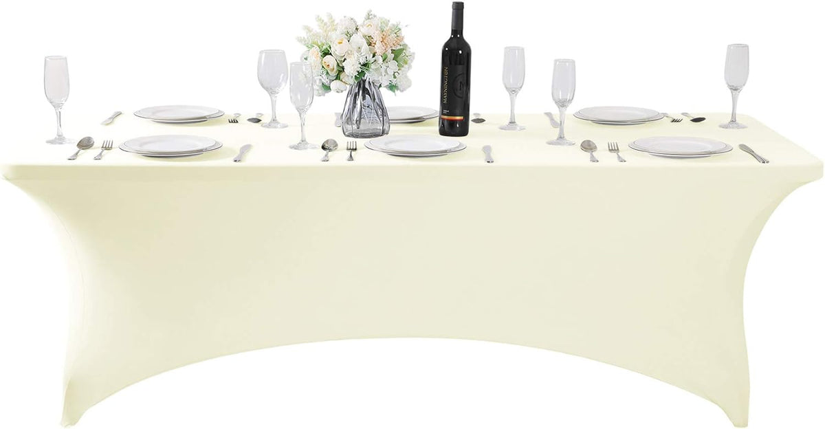 Spandex Table Cover for 8FT or 4ft or 6ft Table Universal Fitted Stretch Tablecloth for Party, Banquet, Wedding and Events-Ivory