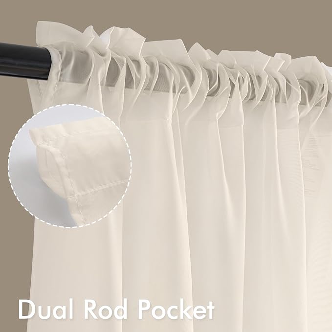MIULEE Light Beige Sheer Curtains 72 Inches Long 4 Panels 42 x 72 Inches | - Image 3