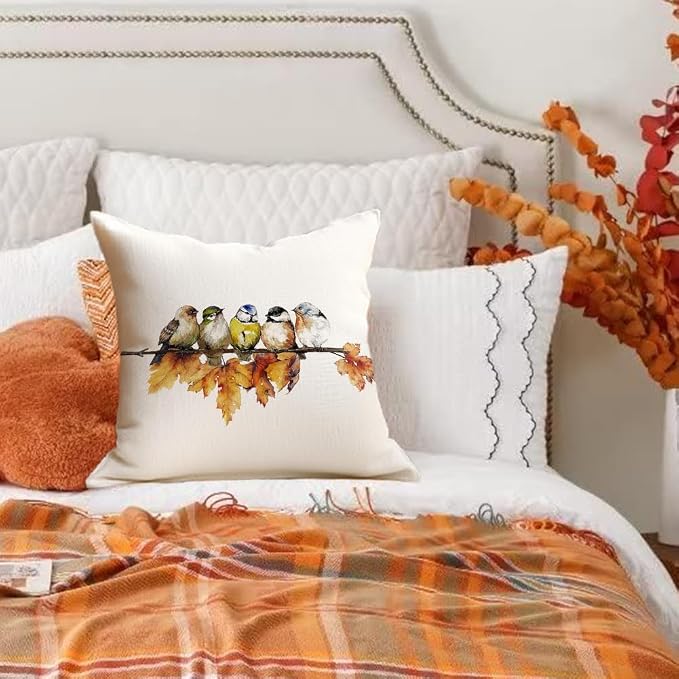 RABUSOFA Fall Pillow Covers 20x20 Inch Watercolor Bird Autumn Decorations - Image 4
