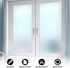 Window Privacy Film, Frosted Glass Static Cling Non-Adhesive Window Cover For Bathroom UV Sunlight Blocking Heat Control For Home Decorative Frosting Pure Matte White Size 23.6 x 157.4 Inches