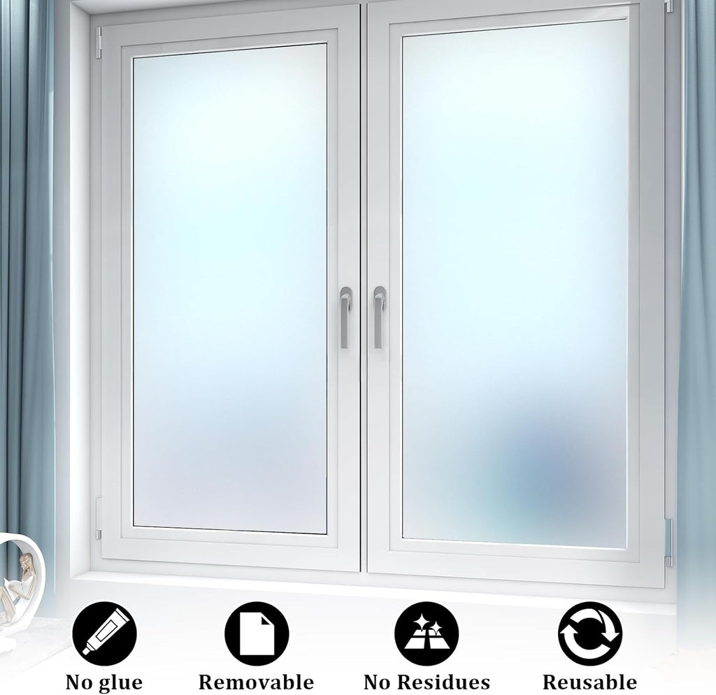 Window Privacy Film, Frosted Glass Static Cling Non-Adhesive Window Cover for Bathroom UV Sunlight Blocking Heat Control for Home Decorative Frosting Pure Matte White Size 35.4 x 78.7 Inches