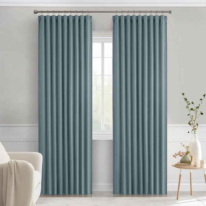 MIULEE Greyish Blue Back Tab Blackout Curtains 52x72 Inches Long 2 Panels | Rod - Image 9