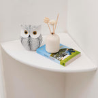 Corner Shelf, White Solid Oak Wood Floating Corner Shelves Wall Mount Round End Floating Speaker Rack Display Shelf for Small Plant Photo Frame (White, 12in)