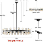 Modern 48 in Black Round Chandelier Light Fixture, Crystal Chandeliers for Dining Room, Living Room, Wagon Wheel Chandelier Over Table Chandeliers for Bedroom,Foyer,Includes 48xG4 Bulbs