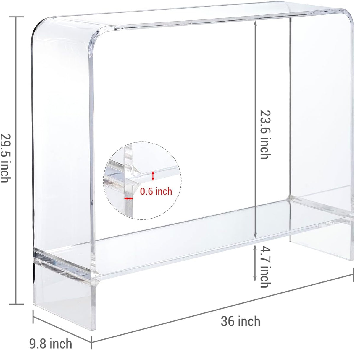 MyGift Premium 15mm Clear Acrylic Entryway Console Table with Bottom Display Shelf, 2 Tier Living Room Sofa Back Storage Shelves Modern Luxury Home Decor