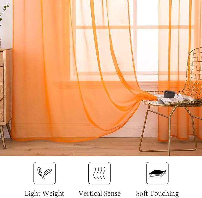 MIULEE Orange Fall Sheer Curtains 54 X 63 Inches, 2 Panels | Solid Color - Image 4