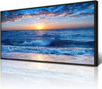 Wapluam Canvas Wall Art For Living Room Large Wall Decor For Bedroom Office Wall Decorations Blue Ocean Beach Wall Painting Sunny Sea View Wave Wall Pictures Artwork Room Home Decor Black Framed
