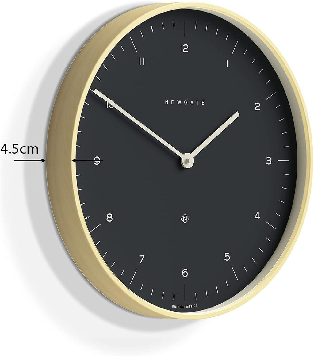 NEWGATE® Mr Clarke Wall Clock | Large Scandi Inspired Plywood Clock | 16 inch | Pale Wood case with Dark Grey dial | Modern Minimalist Design for Kitchen, Living Room or Office