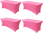 Obstal 6ft Stretch Spandex Table Cover - 4 Pack Universal Rectangular Fitted Tablecloth Protector for Wedding, Banquet and Party (Dark Pink, 72L x 30W x 30H Inches)