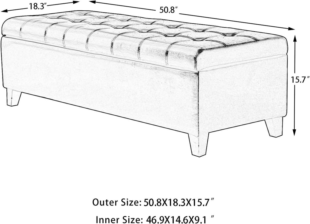 Joveco Storage Ottoman Bench, Tufted Leather 51 Inch Storage Bench for End of Bed Bedroom Living Room (51”, Dark Gray)