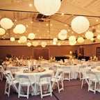Paper Lanterns Decorative, White Hanging Round Chinese Lanterns with Lights for Wedding Anniversary Birthday Party 12 LED Light Pack of 12