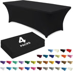 ABCCANOPY 4 Pack 6 FT Black Spandex Table Cover Stretch Fitted Wrinkle Resistant Tablecloth Reuse for Rectangular Folding Table Patry Event Wedding Banquet Protector
