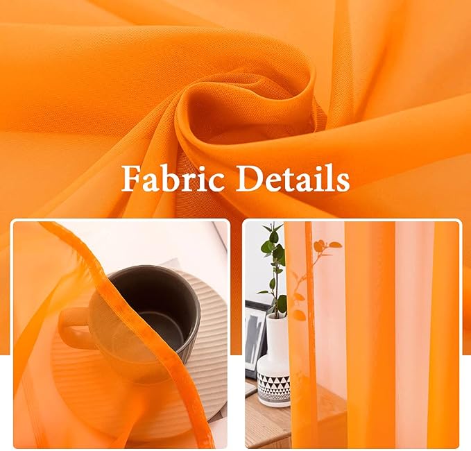 MIULEE Orange Fall Sheer Curtains 54 X 45 Inches, 2 Panels | Solid Color - Image 3
