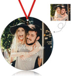 Gemszoo Personalized Picture Christmas Ornament, Custom Double Sided Photo Text Wooden Hanging Xmas Tree Keepsake Pendant Decoration Gift for Family (1, Round)
