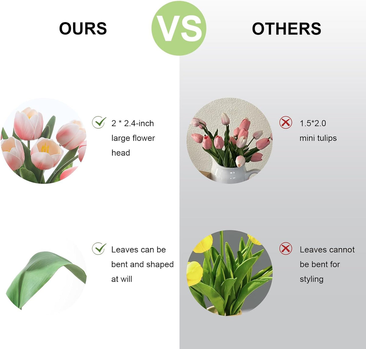 Light Pink Artificial Tulips, 2 Bundles 14Pcs, Fake Tulips Artificial Flowers, 2 x 2.4 Inch Large Flower Head Big Tulip, Easter Valentine's Day Mother's Day Home Decoration Flowers