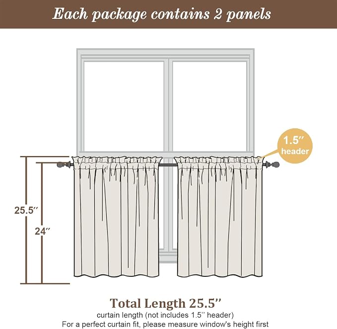 Chyhomenyc Sheer Orange Tier Curtains 24 Inch Length, Small Window Curtains - Image 4