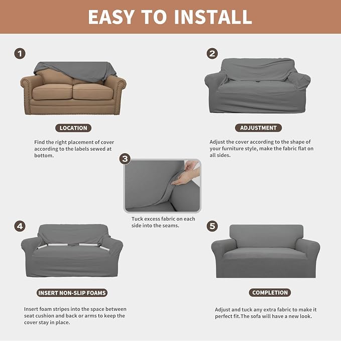 Easy-Going 100% Waterproof Loveseat Couch Cover Stretch Jacquard Sofa Cover | - Image 5