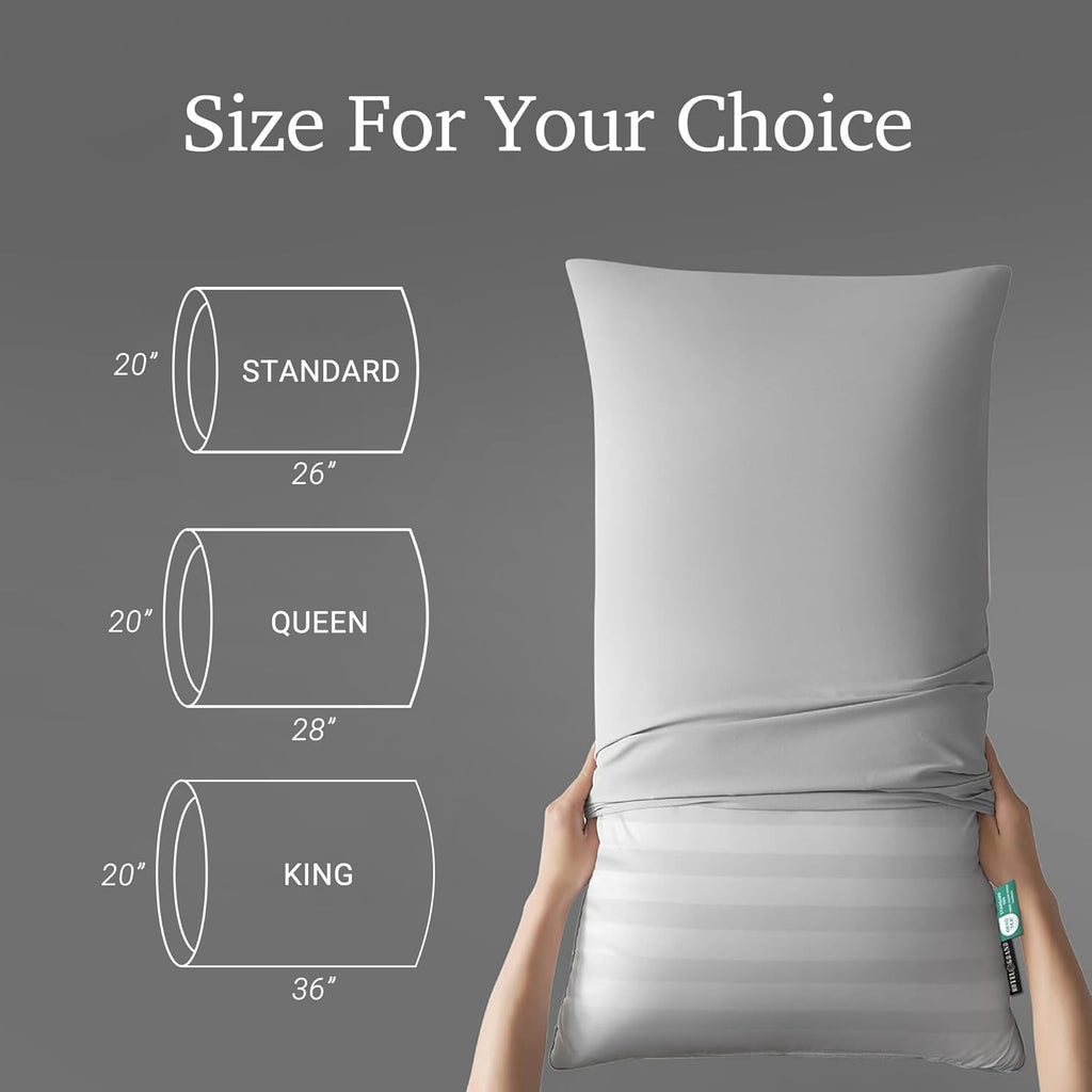 Hotel Grand Softy-Around Feather Down Pillows Standard Size Set of 2 Packs White Strip 100% Cotton Fabric Bed Pillows for All Position Sleepers,26"x20"/2 Packs