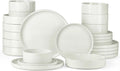 Onader 24 Piece Dinnerware Sets with Pasta Bowls for 6, Stoneware Plates and Bowls Dish Sets, Ceramic Speckled Dinner Dishware for Kitchen Dining, Microwave & Dishwasher Safe - Cloud White