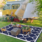 GENIMO Outdoor Rug Waterproof for Patio Decor, 8'x10' Reversible Plastic Straw Rug Carpet, Camping Mats for Outdoor, RV, Backyard, Deck, Balcony, Picnic, Blue & White