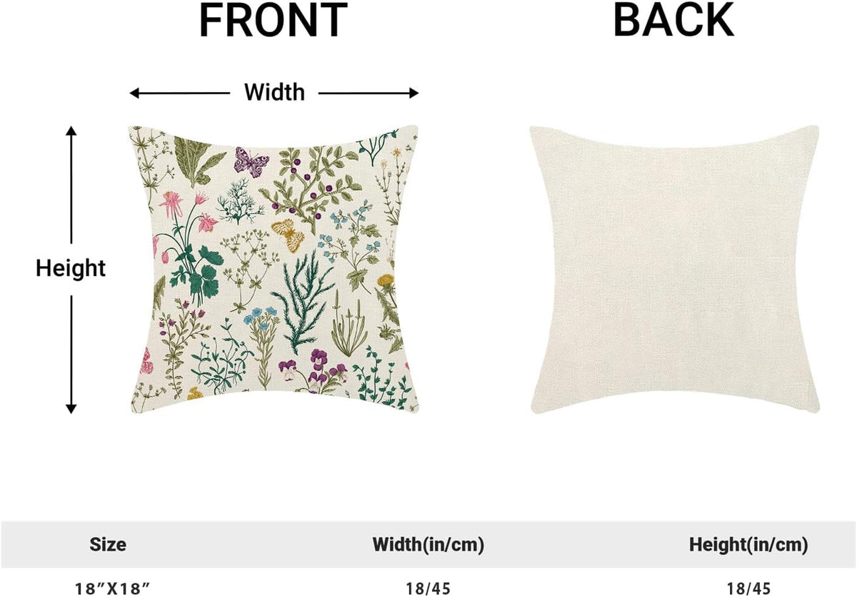 CXMEIFLY Spring Pillow Covers 18 x 18 Inch Set of 2 Vintage Sage Green Teal Wild Flowers Decor Throw Pillows Leaves Plant Outdoor Farmhouse Decorative Cushion Cases for Couch Bed Sofa Decoration