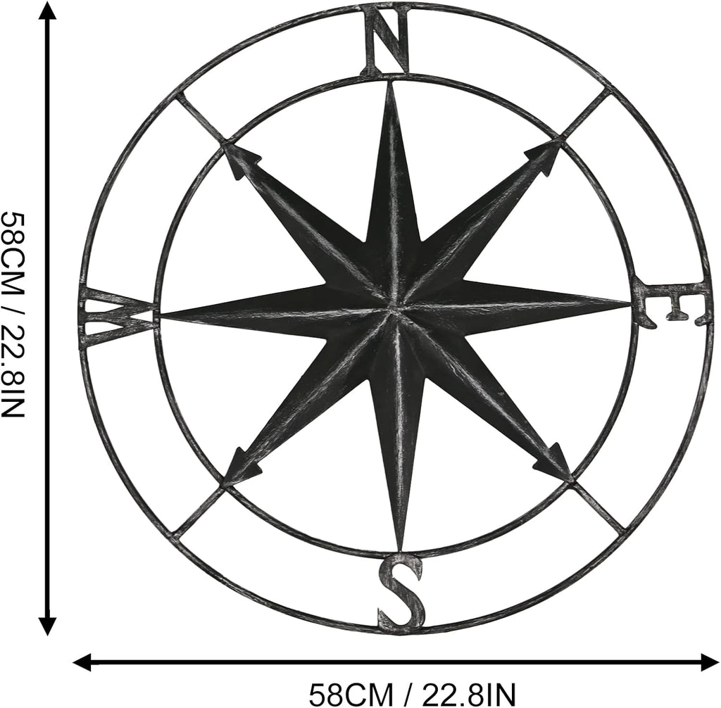 aboxoo Round Metal Compass Decorative Compass Metal Wall Art Hanging Wall Sculpture 22.8 Inch Black Diameter Farmhouse Decor Indoor or Outdoor Sign