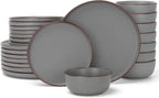 Famiware Mercury 24 Pieces Dinnerware Sets, Plates and Bowls Sets for 8, Microwave and Dishwasher Safe Dish Set, Dark Grey