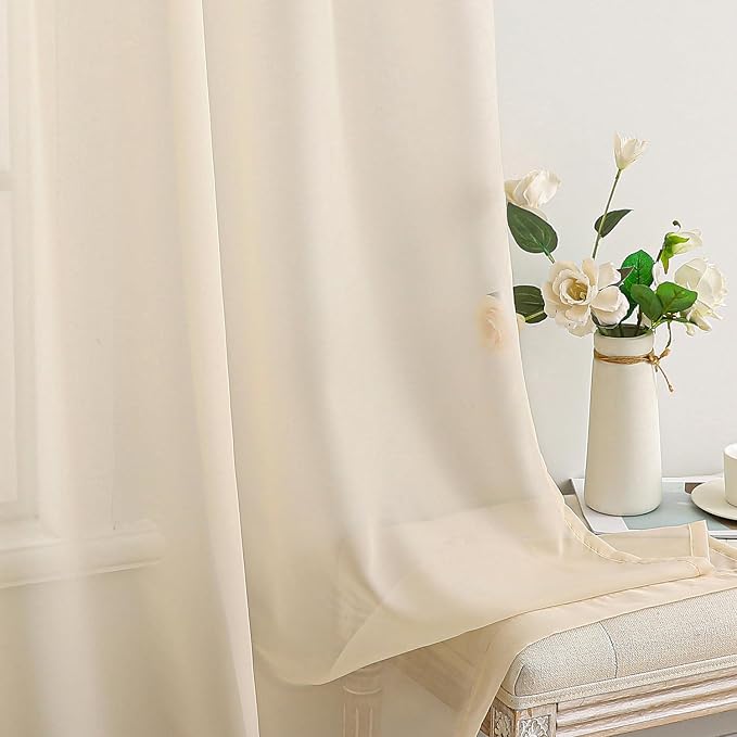 MIULEE 2 Panels Sheer Curtains for Living Room 54 X 102 Inches Cream | Window - Image 4