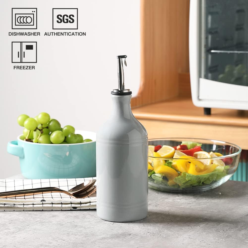Sweejar Ceramic Olive Oil Dispenser Bottle, Opaque Oil Cruet Protects Oil to Reduce Oxidation, Suitable for Storage Oil, Vinegar, Coffee Syrups & Other Liquids, Pack of 1, 15.5 Fl Oz (Gray)